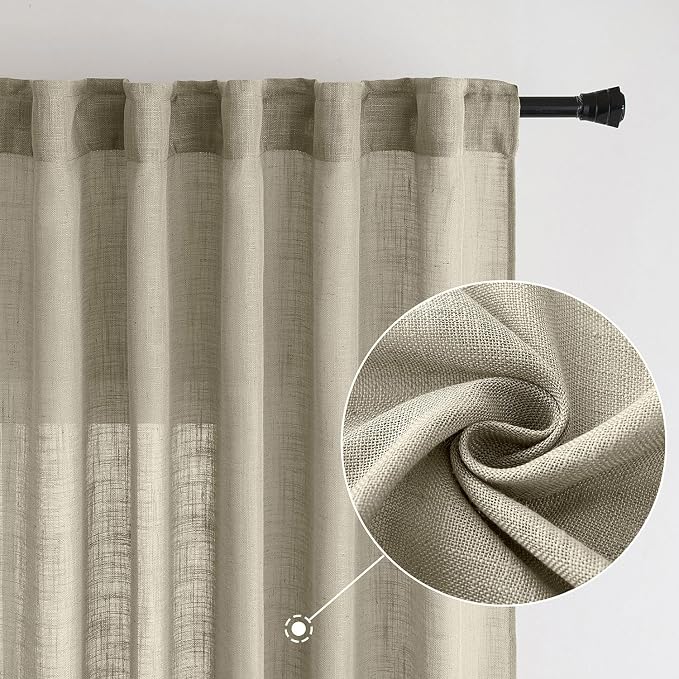 MIULEE Oatmeal Linen Curtains 52x84 Inch 2 Panels - Image 2