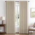 MIULEE 100% Blackout Linen Curtains 42 x 90 Inch Cobblestone 2 Panels | Thermal by MIULEE