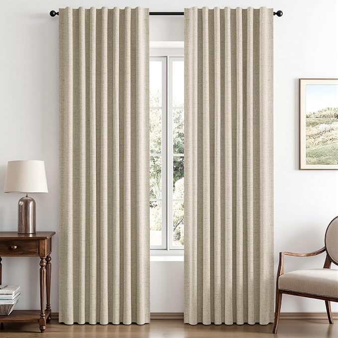 MIULEE 100% Blackout Linen Curtains 42 x 90 Inch Cobblestone 2 Panels | Thermal by MIULEE