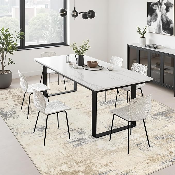 FXRHLP 6x9 Area Rug Living Room: Modern Washable Soft Carpet Beige Brown | - Image 4