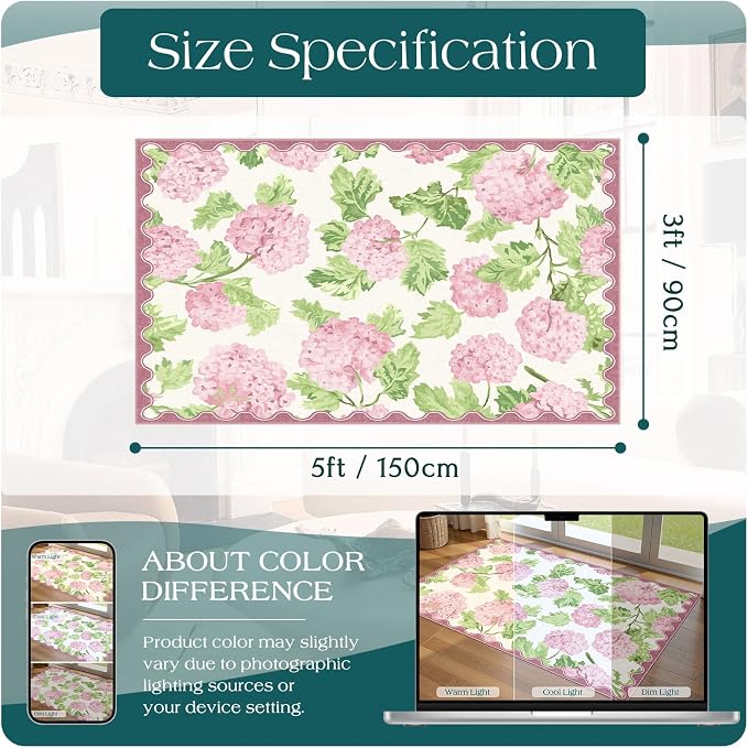 3x5 Pink Entryway Rug, Washable Indoor Outdoor Mats - Image 2