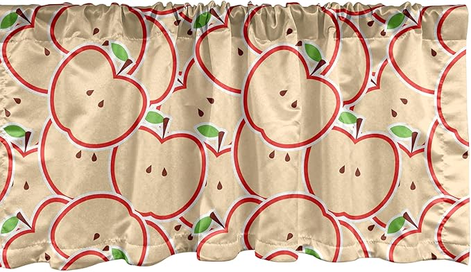 Ambesonne Fruits Window Valance, Modern Illustration Fruit from Abstract Cartoon Drawing Outline Look, Curtain Valance for Kitchen Bedroom Decor with Rod Pocket, 42" x 18", Apple Green Beige and Red