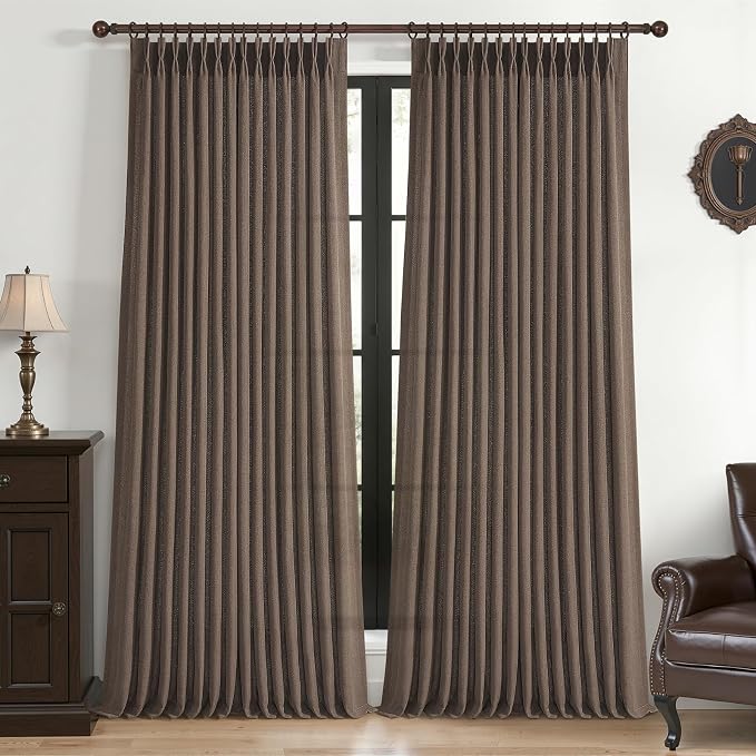 Linen Pleated Dark Brown Curtains 96 Inches Long by PleatedDrapes