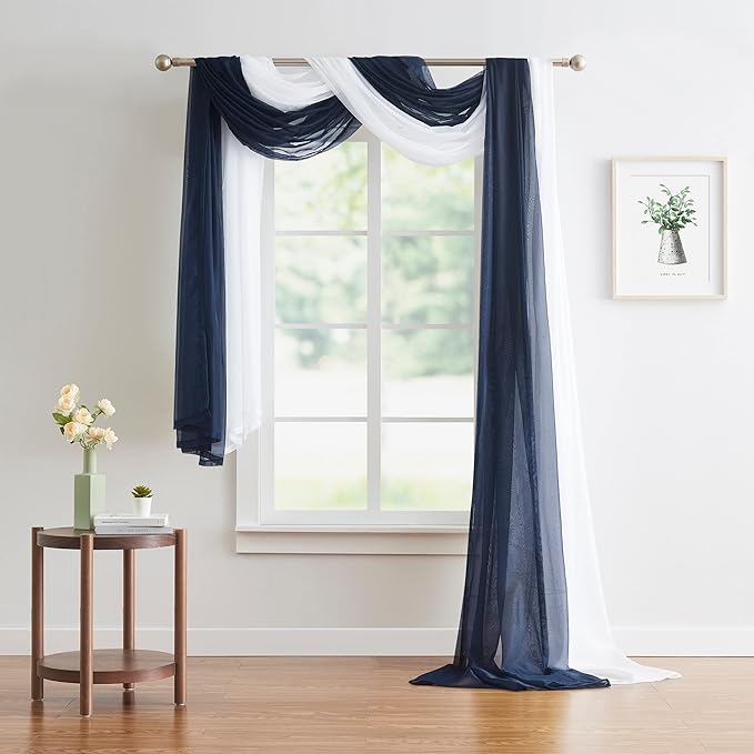 Warm Home Designs Extra Long Navy Blue Sheer Window Scarf. Valance Scarves are 54 X 216 Inches. Great As Wedding Arch Draping Fabric, Bed Canopy Or for Decorative Project. AM Navy 216"