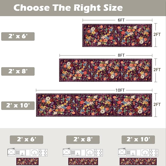 Purple Hallway Runner Rug 2x6 for Kitchen Bathroom | Rubber Backing; Non Slip; - Image 2