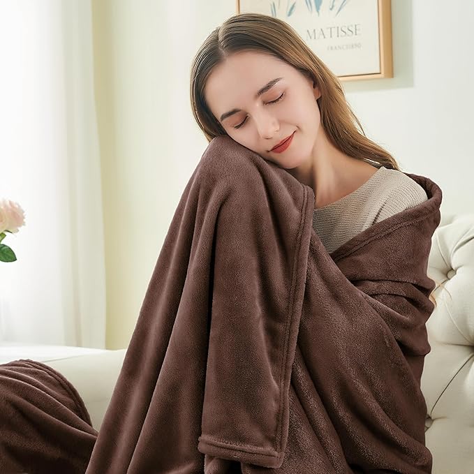 BEDELITE Fleece Blanket Soft Plush Queen Size Bed Blanket Brown 90"x90" | Ultra - Image 3