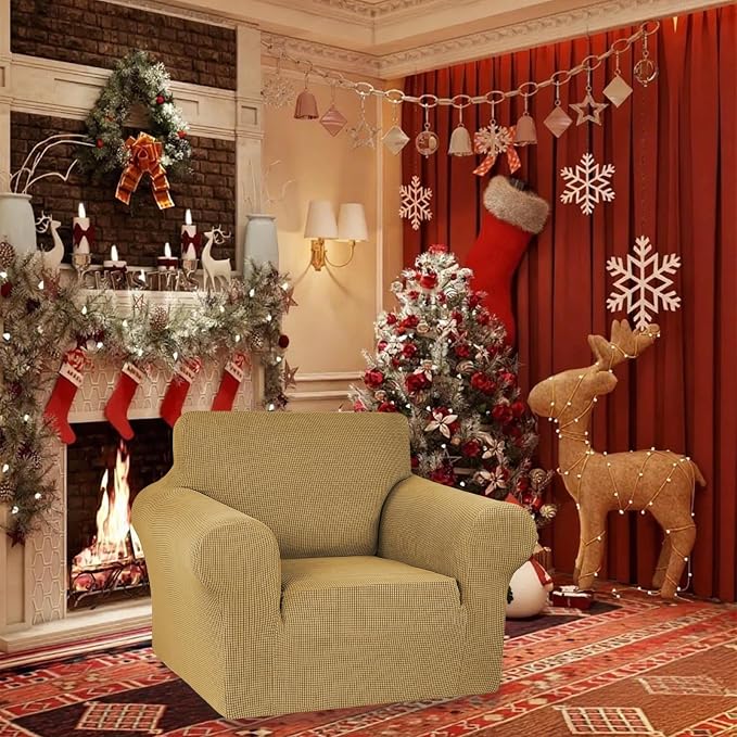 Stretch Chair Sofa Slipcover, Single Couch Cover, Tan | 1-Piece Washable Sofa - Image 2