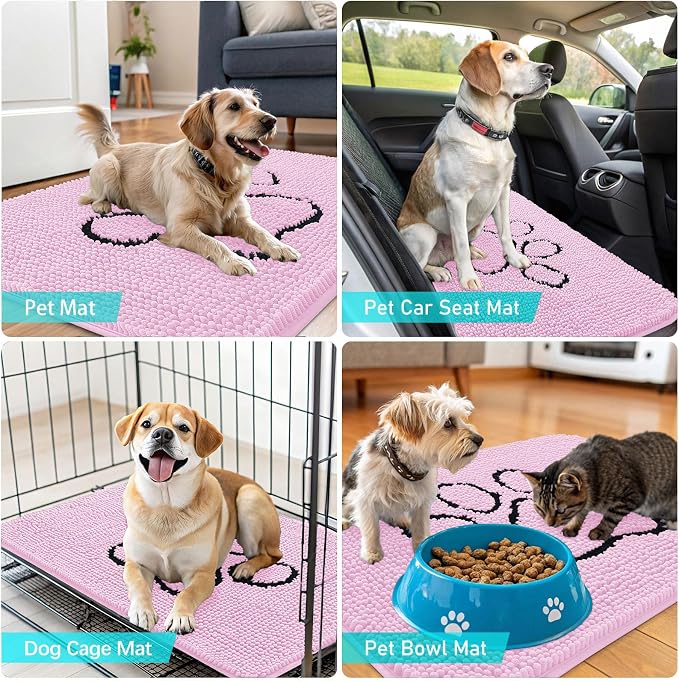 OLANLY Dog Door Mat for Muddy Paws 48x30, Paw Print Design Chenille Mud Mat | - Image 7