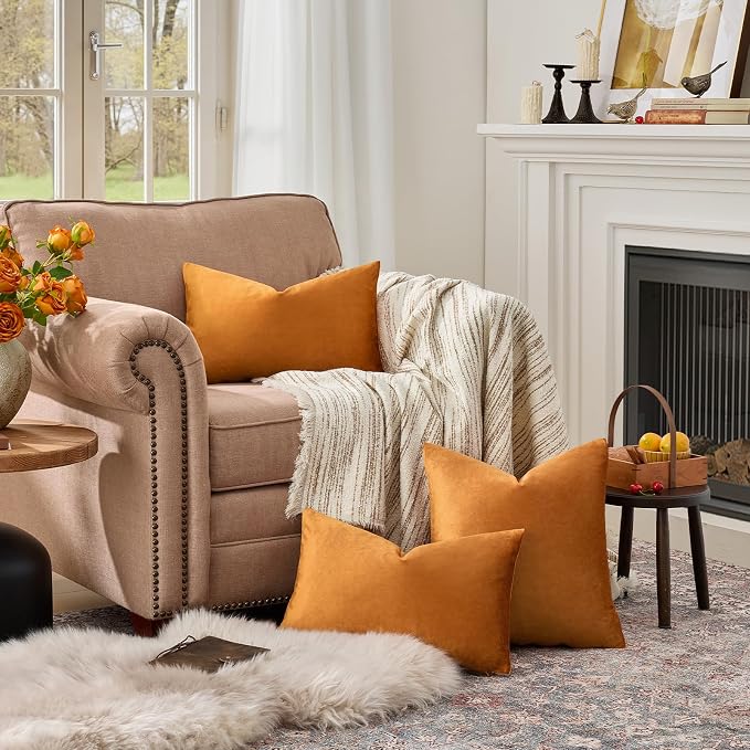 GIGIZAZA Orange Pillow Covers 12x20 Decorative Pillows Pack of 2 | Lumbar Throw - Image 3