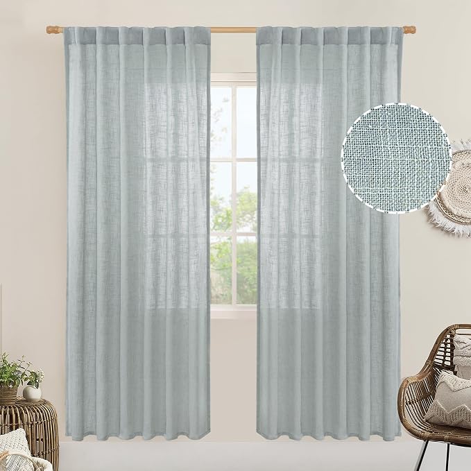 80 inch Linen Living Room Curtains, Light Filtering Drapes 2 Panels | Faux by LAMIT