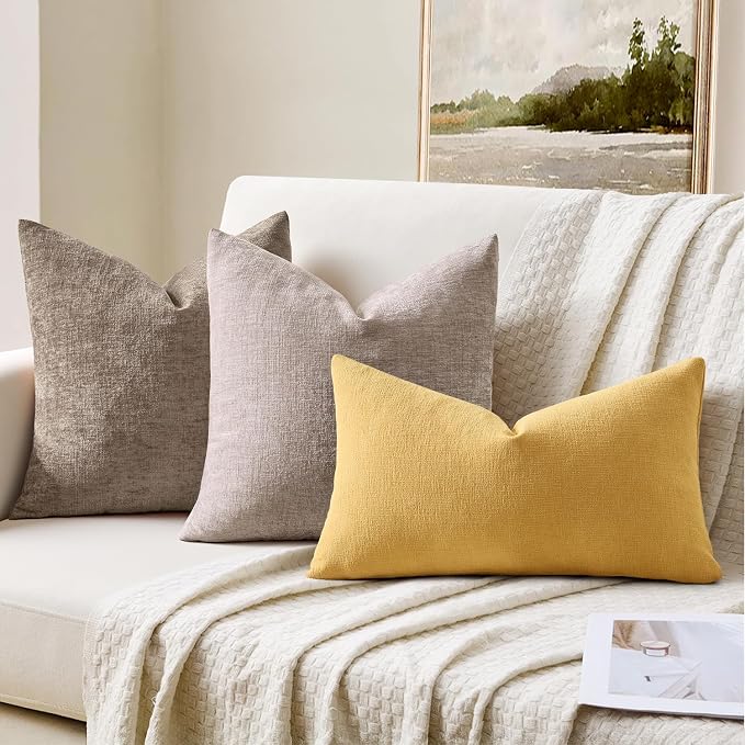 MIULEE Gold Chenille Couch Lumbar Throw Pillow Covers, 12x20 | Set of 2 - Image 7