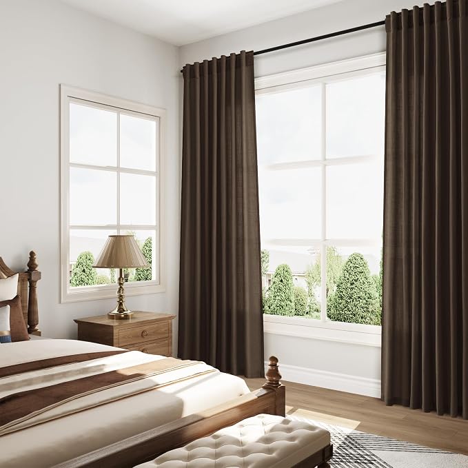 Chocolate Linen Curtains 84 Inch Length 2 Panels Set - Image 8