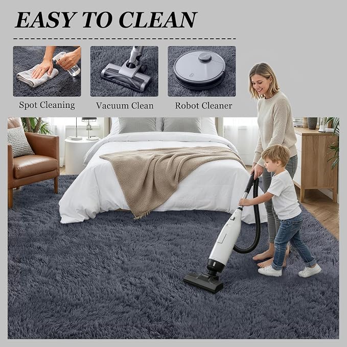 9x12 Area Rug Living Room Bedroom: Fluffy Plush Shag Carpet Grey | - Image 8