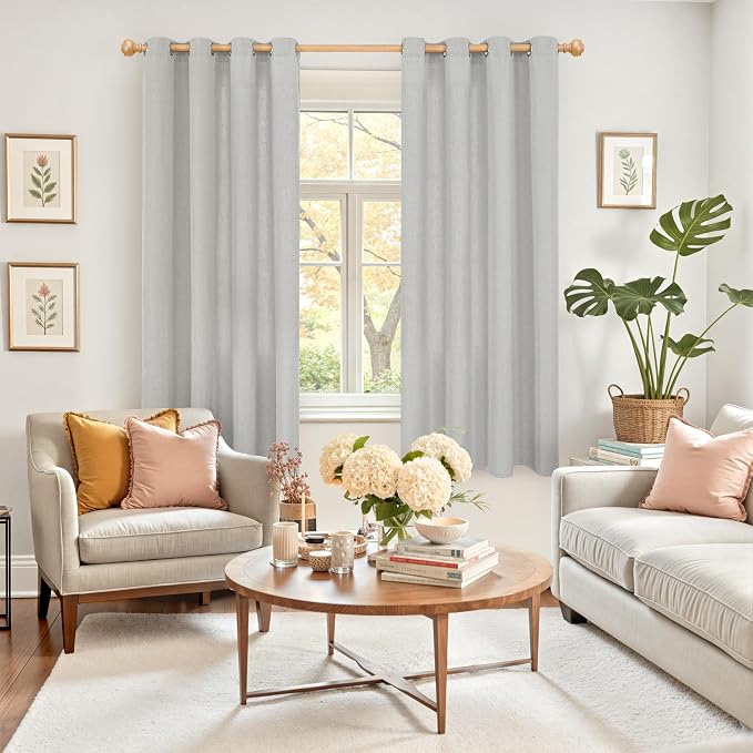 YoungsTex Grey Linen Curtains 63 Inch Length 2 Panels - Image 2