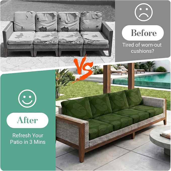 8Pcs Patio Cushion Covers Stretch Outdoor Furniture Protector Slipcovers | - Image 4
