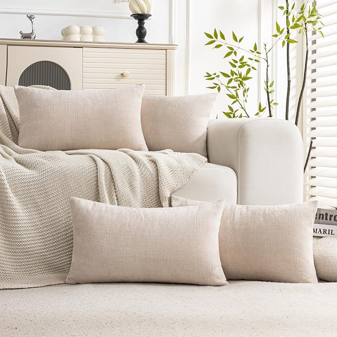 Set of 4 Soft Textured Decorative Throw Pillow Covers 12x20 Inch Cozy Farmhouse by Cozoomy