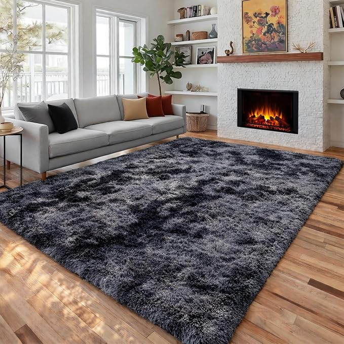 Dark Grey Large Area Rugs for Living Room Carpet, 8x10 Rug, Big Fluffy Modern by PAGISOFE