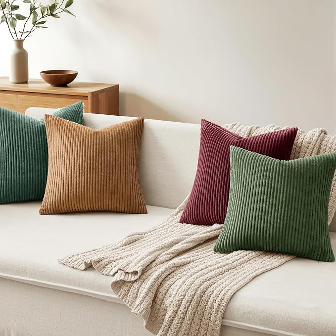 MIULEE Soft Corduroy Decorative Throw Pillow Covers Christmas Green 18x18 | Set - Image 6