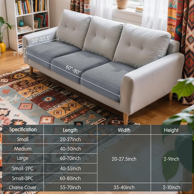 Hokway Stretch Couch Cushion Covers, 3 Piece Individual Sofa Cushion - Image 3