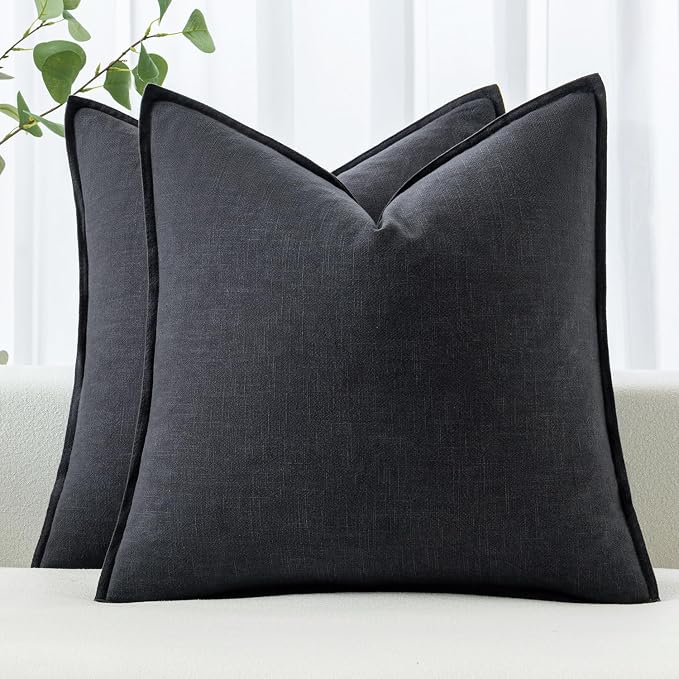 MIULEE Decorative Linen Pillow Covers 20x20 Inch Dark Gray | Boho Farmhouse​ by MIULEE