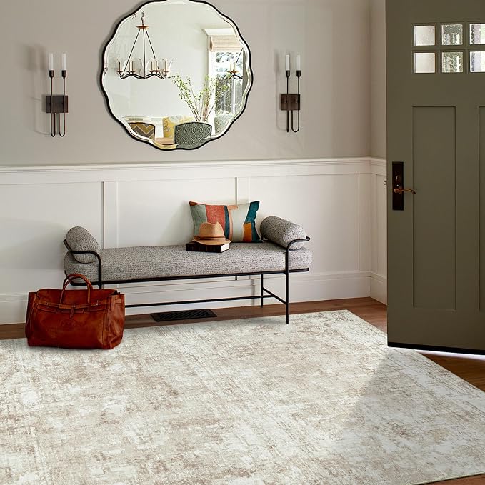 Aelenmu 5x7 Area Rugs for Living Room Bedroom Dining Room Washable Beige | Soft - Image 3