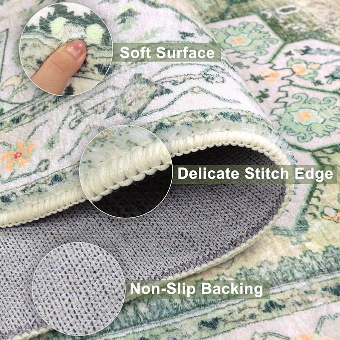 Yamaziot Washable Runner Rug, 2x8 Non-Slip Boho Vintage Hallway Kitchen Rug | - Image 4