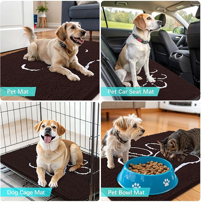 OLANLY Dog Door Mat for Muddy Paws 35x24, Paw Print Design Chenille Mud Mat | - Image 7