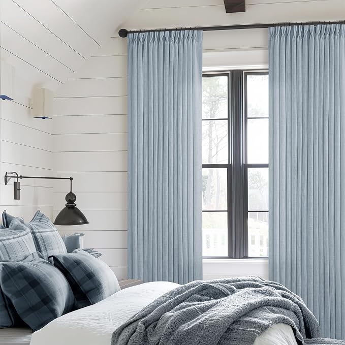 Extra Long Dusty Blue Linen Curtains 120 Inches Long 2 Panels | Coastal Sky Blue - Image 6