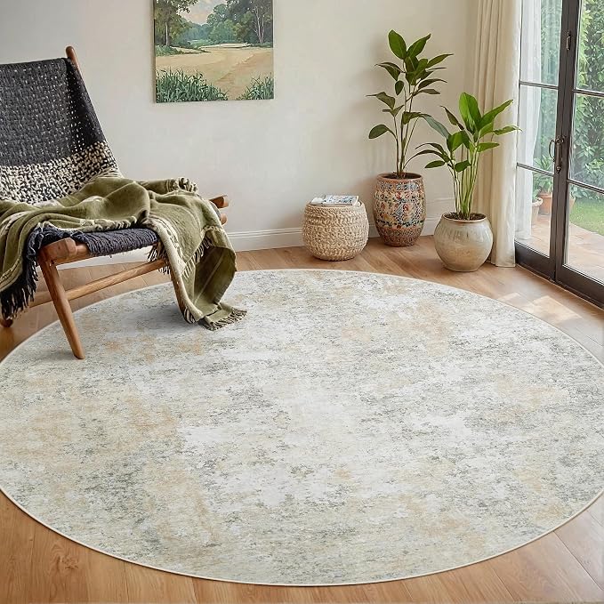 Aelenmu Round Rug 5ft Washable Rug by Aelenmu