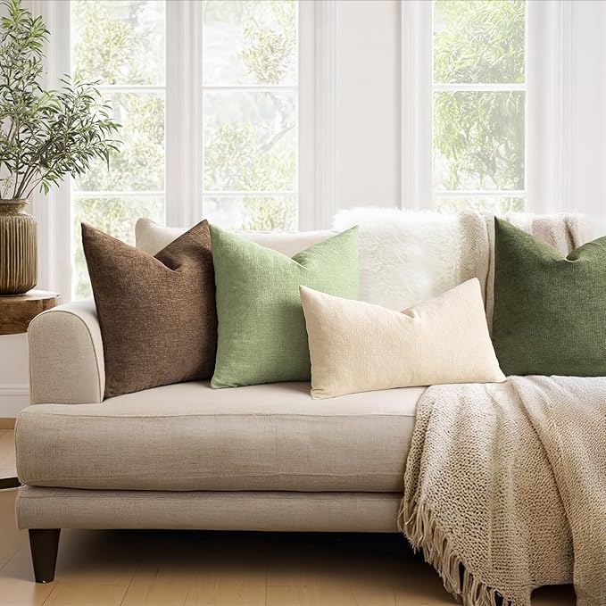 MIULEE Sage Green Chenille Couch Throw Pillow Covers, 16x16 | Set of 2 - Image 3