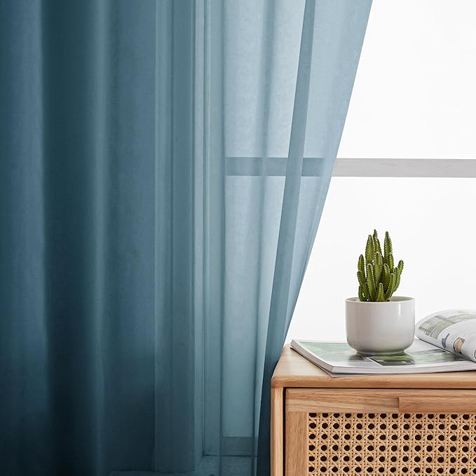 Simplebrand Dusty Blue Sheer Curtains 96 Inches Long, Light Filtering Rod - Image 2