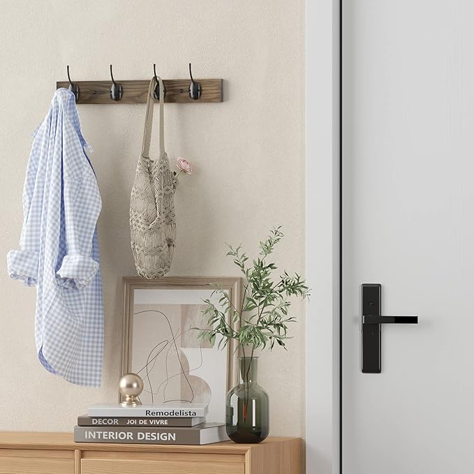 Coat Hooks Wall Mounted, Wooden Hat Rack with 4 Hooks for Entryway, Bathroom,Bedroom (3 Pack,Brown)