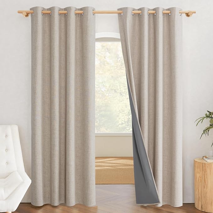 NICETOWN Oatmeal Vintage Open Linen Weave Flax Thermal Curtains, 100% Blackout by NICETOWN