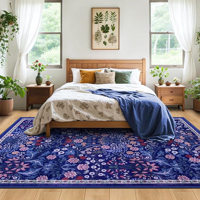 PLHXFR 6x9 Area Rug Living Room: Floral Washable Boho Soft Carpet Blue | - Image 3