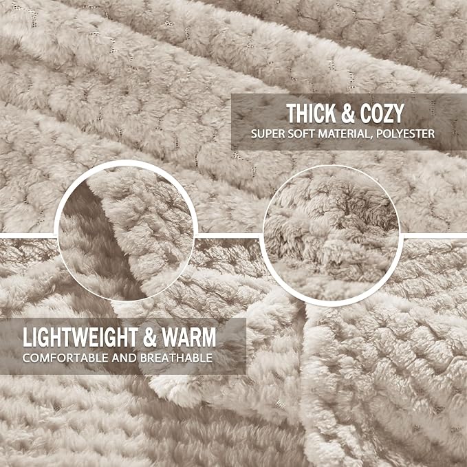 Exclusivo Mezcla Soft Waffle Fleece Bed Blanket King Size, Tan | Lightweight - Image 7
