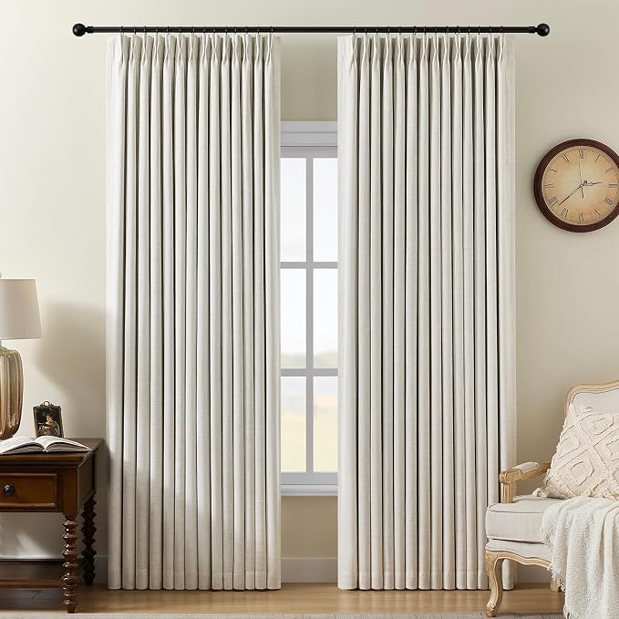 Pinch Pleated 90 Inch Curtains 100% Blackout Linen Curtain by AUSSPVOCT
