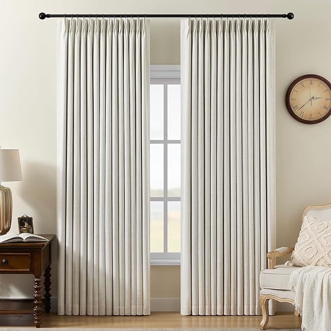 100% Blackout Pinch Pleated Linen Curtains 92 Inches Long by AUSSPVOCT