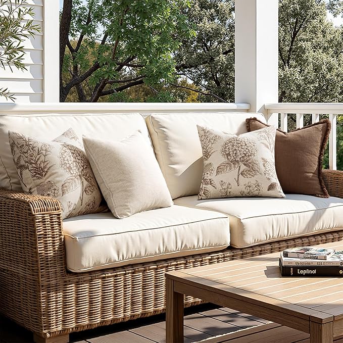 Set of 2 Decorative Floral Pillow Covers 22x22 Inch Light Brown | Neutral - Image 5