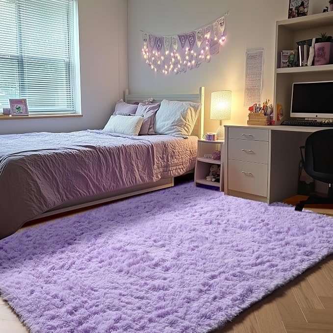 Purple Area Rugs for Bedroom Living Room, Fluffy 4x6 Indoor Bedside Floor Throw - Image 4
