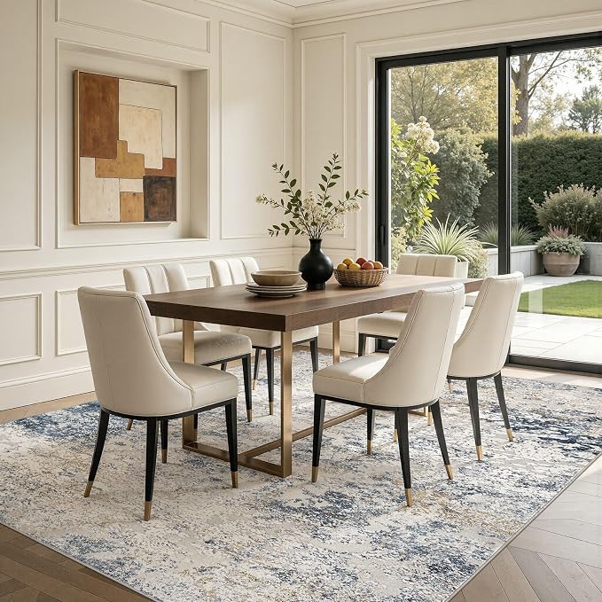 DMOYEST Area Rug Living Room Rugs 7x9 Washable Abstract Beige Blue Carpet | - Image 5