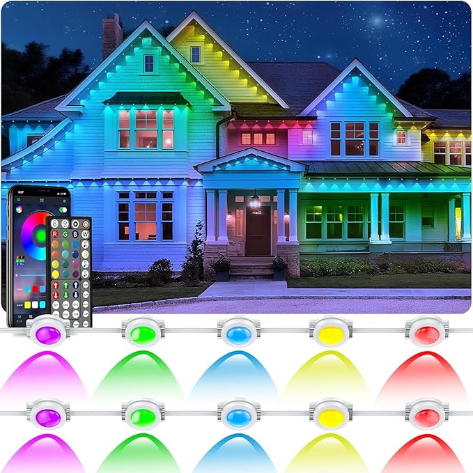LETIANPAI 500FT Permanent Outdoor Lights,RGB Eaves Lights with App Control Remote,DIY Scene Modes IP67 Waterproof Outdoors Under Eave Lighting,Outdoor Light for Garden Decor