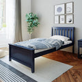 Max & Lily Twin Bed Frame with Slatted Headboard, Solid Wood Platform Bed for Kids, No Box Spring Needed, Easy Assembly, Blue