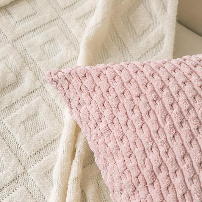 Set of 4 Light Pink Decorative Throw Pillow Covers 12x20 Inch Corduroy Pillow - Image 5