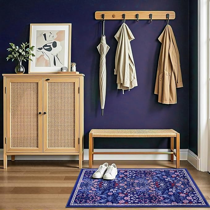 PLHXFR 2x3 Small Entryway Rug: Floral Washable Indoor Soft Carpet Blue | - Image 5