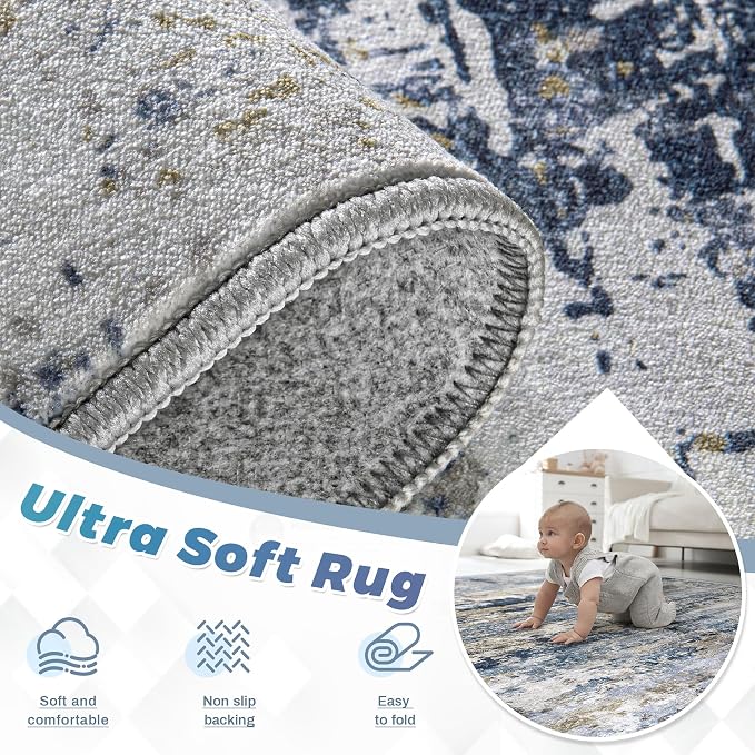 pmtsns Round Rug 4ft for Bedroom: Washable Circle Rug Modern Abstract Neutral - Image 6