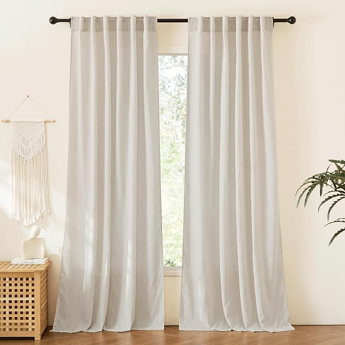 RYB HOME Farmhouse Boho Linen Sheer Curtains 90 inches Long by RYBHOME