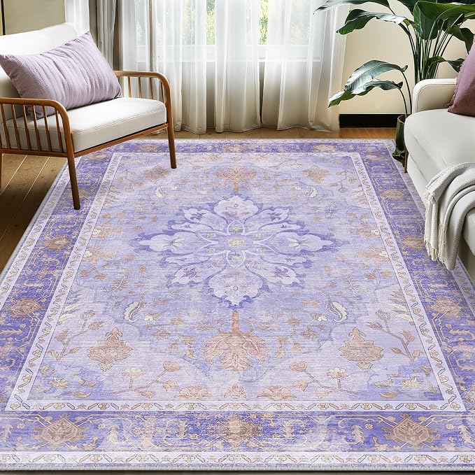 RELEANY Washable Area Rug, Water Repellent, Pet Friendly, Vintage Floral Boho - Image 2