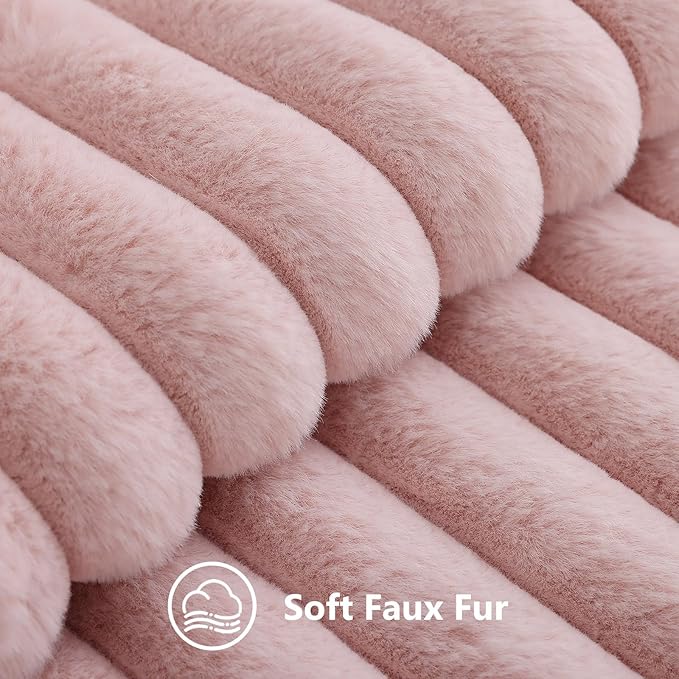 decorUhome Fall Faux Fur Throw Pillow Covers 26x26 Set of 2 Pink | Decorative - Image 2