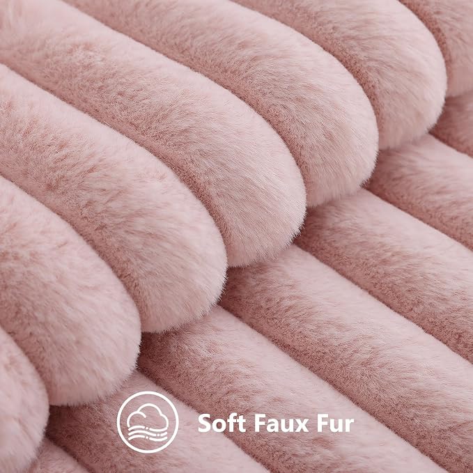 decorUhome Fall Faux Fur Throw Pillow Covers 20x20 Set of 2 Pink | Decorative - Image 2