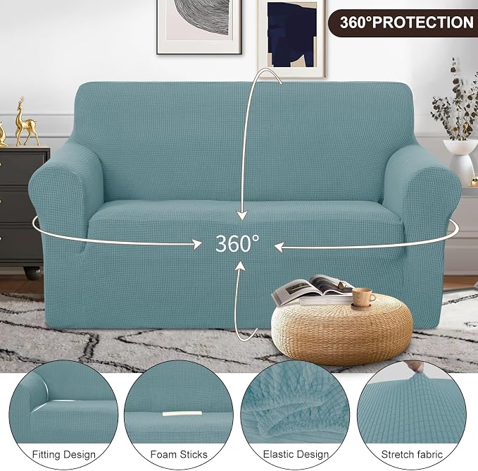 U-NICE HOME Loveseat Cover Stretch Couch Cover Sofa Slipcover, Light Blue | 2 - Image 3